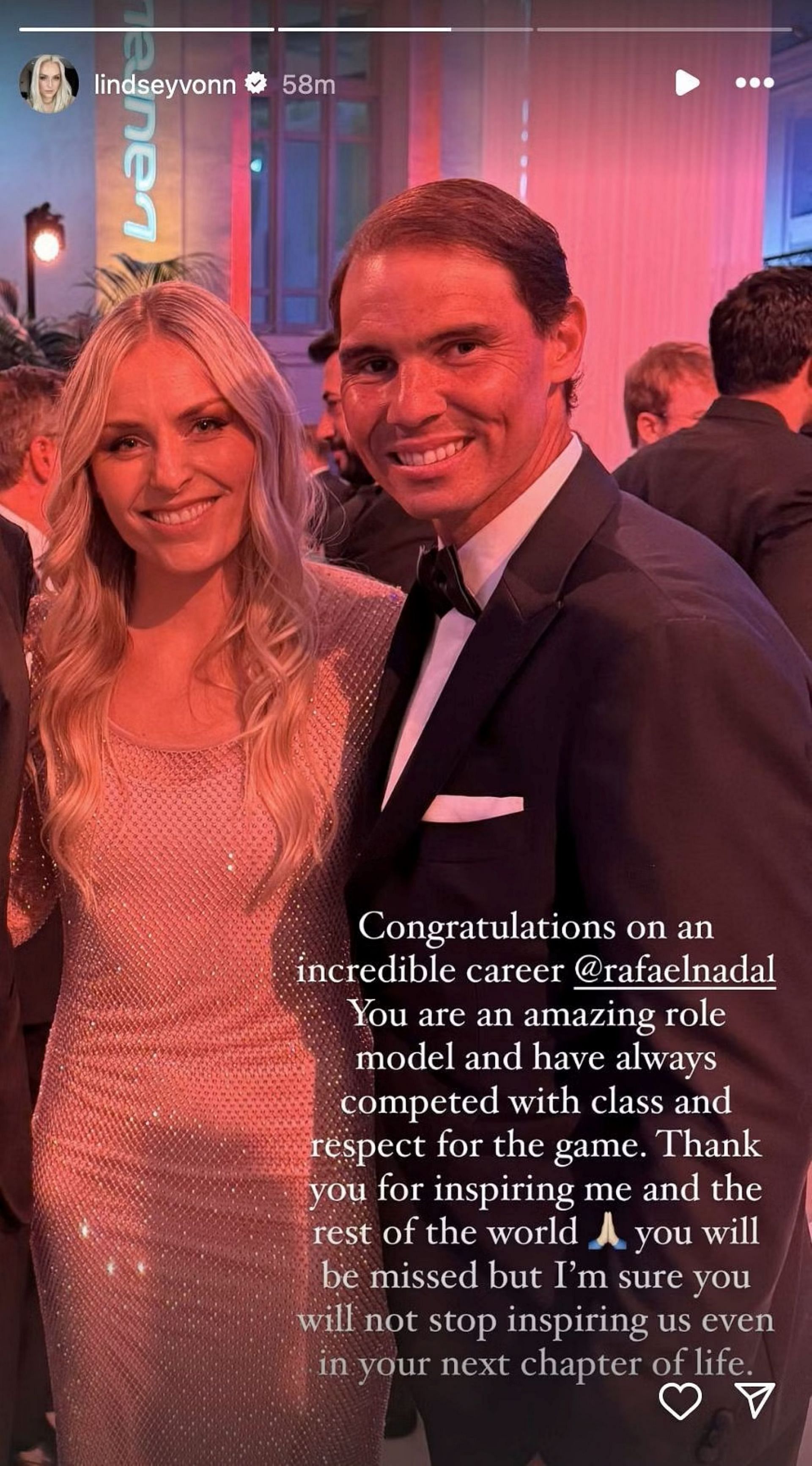 Lindsey Vonn pens a heartfelt note for Rafael Nadal; Instagram - @lindseyvonn