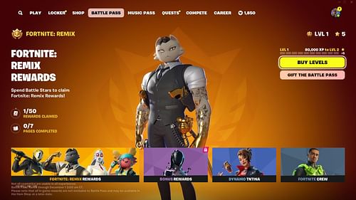 You will need 255 to fully unlock the Fortnite Chapter 2 Remix Battle Pass (Image via Epic Games)