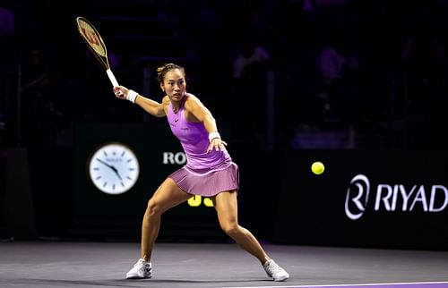 Zheng Qinwen in action at the 2024 WTA Finals (Picture: Getty)