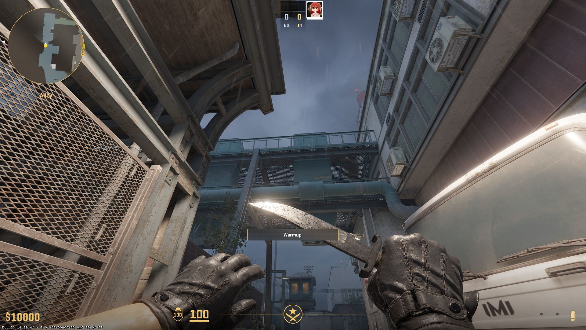 Raindrops can land on the player model, weapons, and knife (Image via Valve)