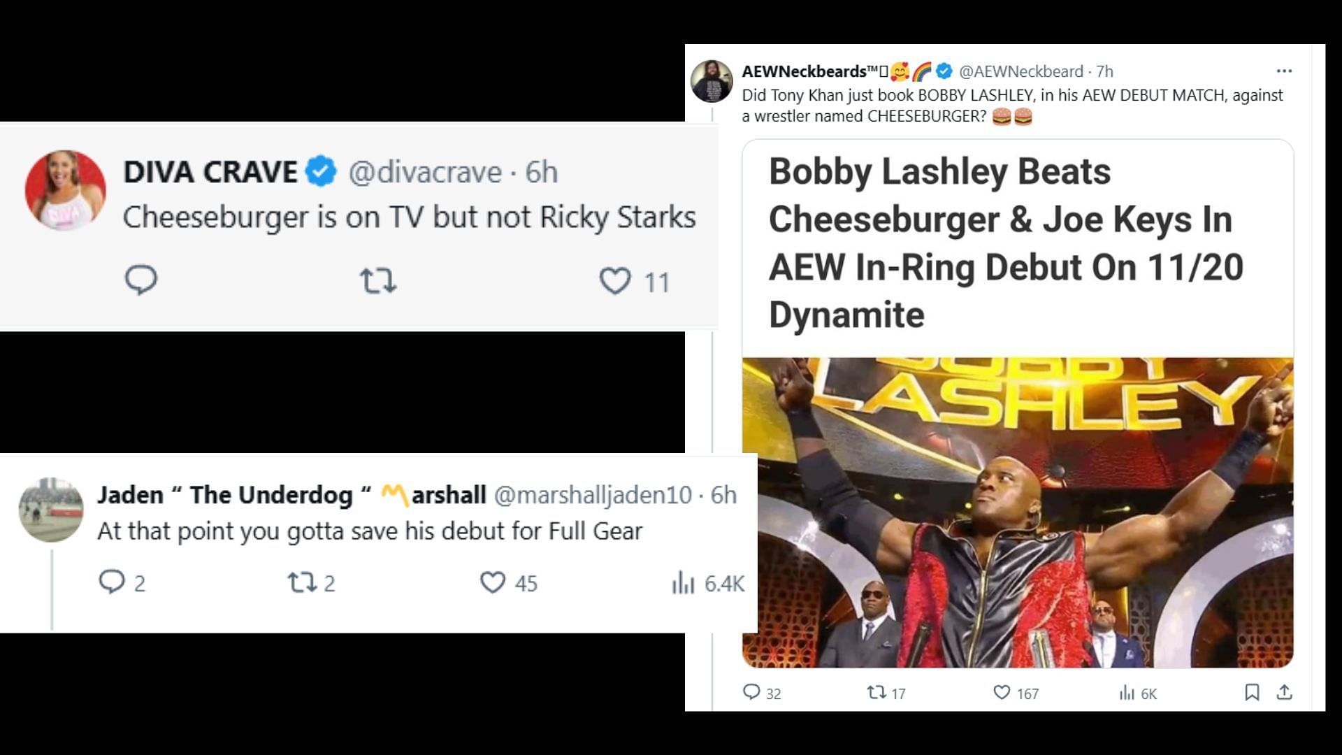 More reactions to Lashley vs. Joe Keys &amp; Cheeseburger. (Image via X)