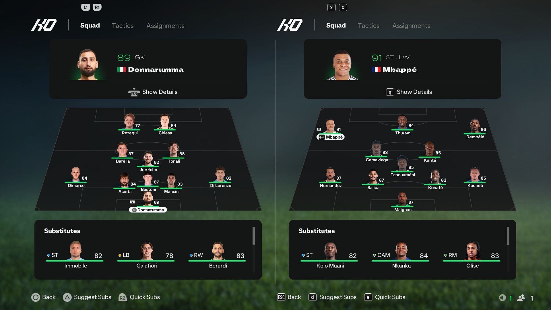 Italy vs France: Squad comparison (Image via EA Sports)