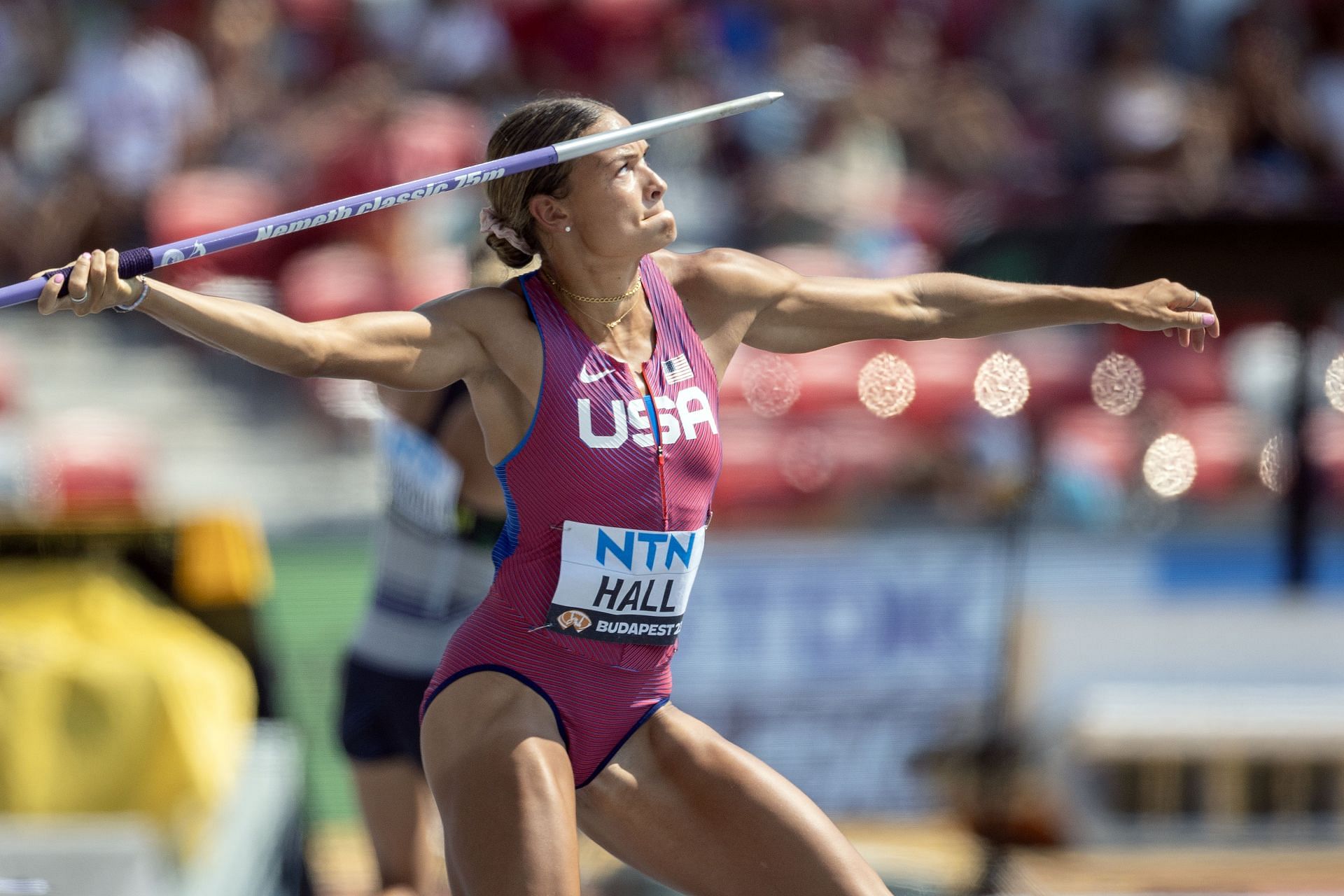 Hall during the combined javelin heptathlon event at the 2023 World Championships in Budapest (Image via Getty Images)