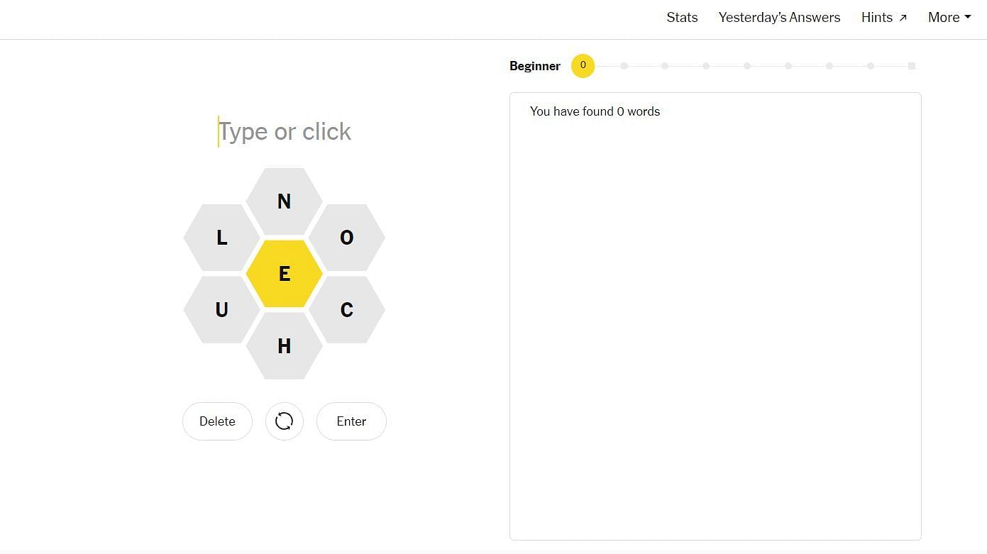 NYT Spelling Bee (Source: https://www.nytimes.com/puzzles/spelling-bee)