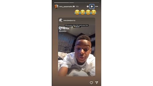 S. James shares a classic Tik Tok video of Bronny James sharing a message. Photo Credits: Savannah James's IG accout