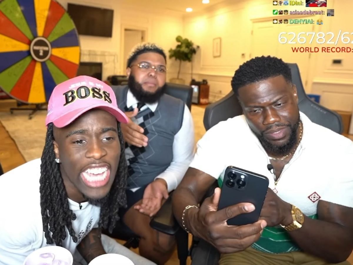 Kai Cenat with Kevin Hart and Druski in his Mafiathon 2 (Image via YouTube/Kai Cenat Live)