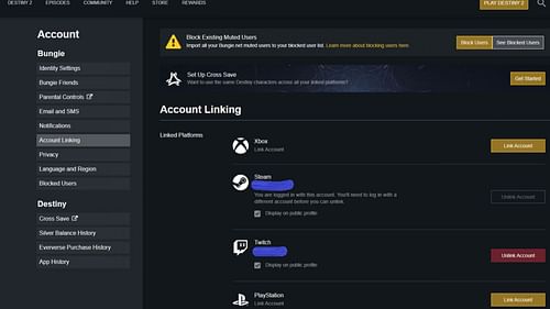 Bungie official account linking page (Image via Bungie)