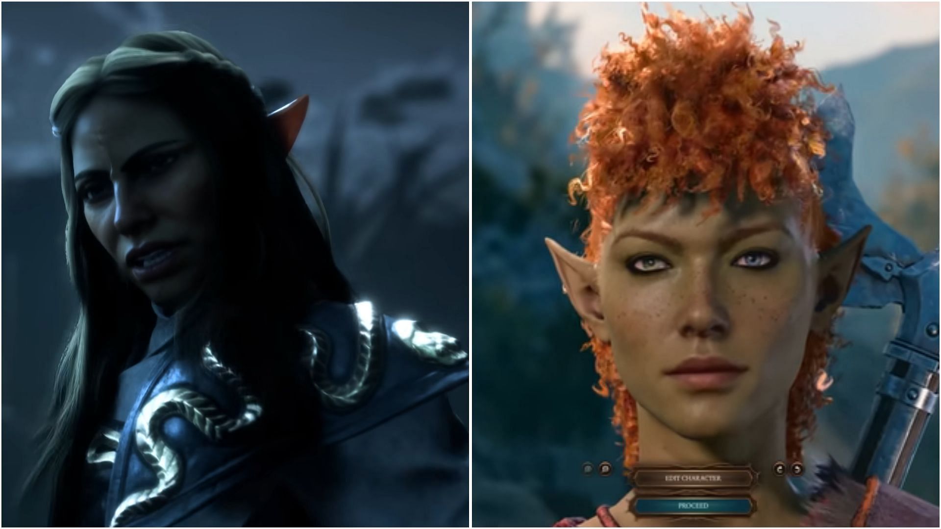 Both games feature a robust character creation suite. (Images via Electronic Arts || Larian Studios)