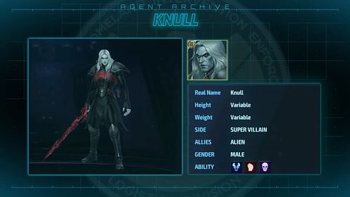 Biodata of Knull in Marvel Future Fight (Image via Netmarble)