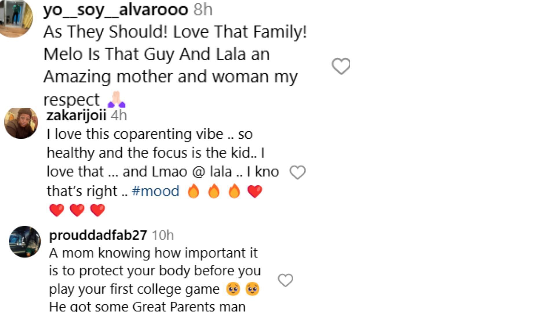 Hoops fans react to Carmelo Anthony and La La supporting their son Kiyan as he misses game due to injury (IG)