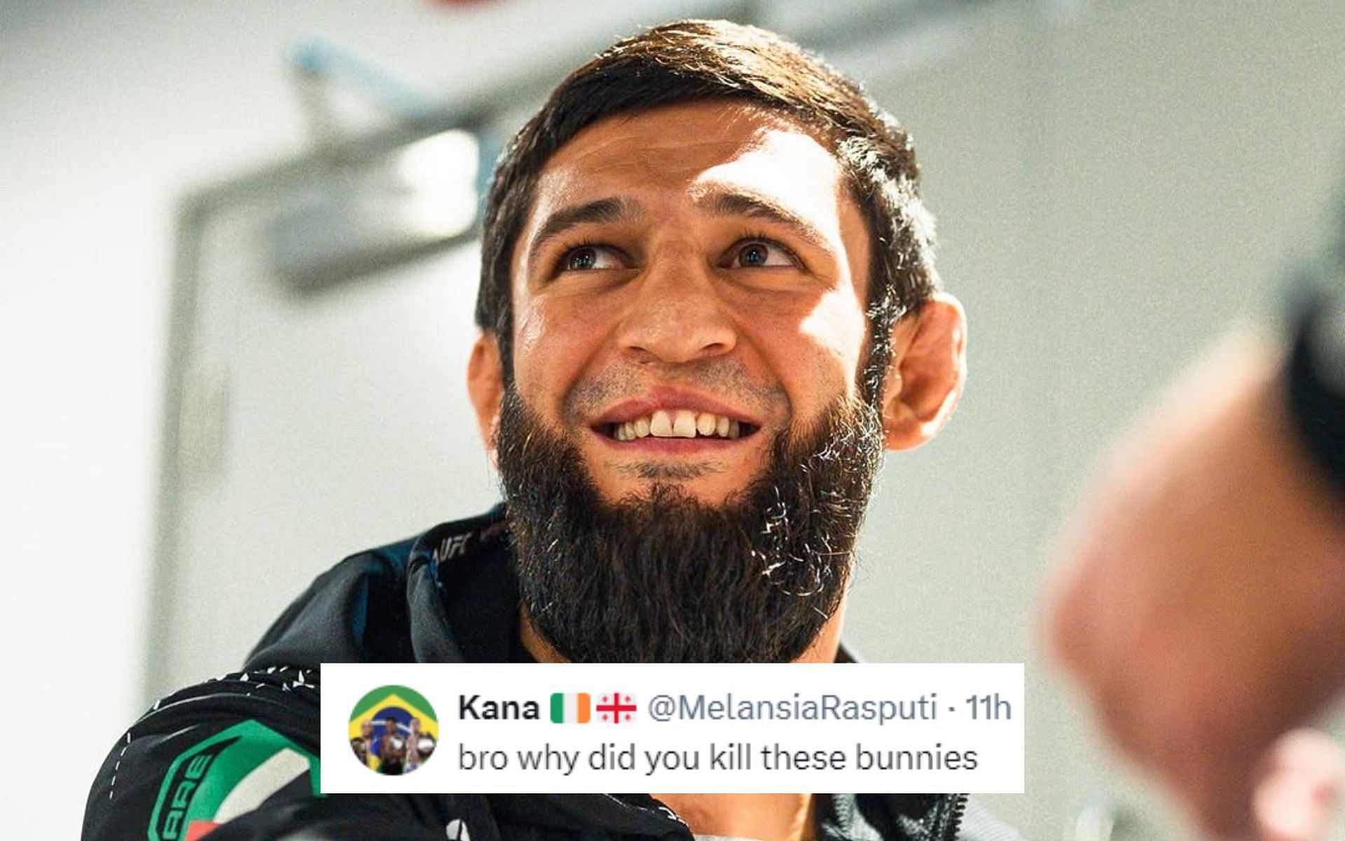 Fans react to Khamzat Chimaev hunting down rabbits. [Image courtesy: @ufceurope on Instagram]