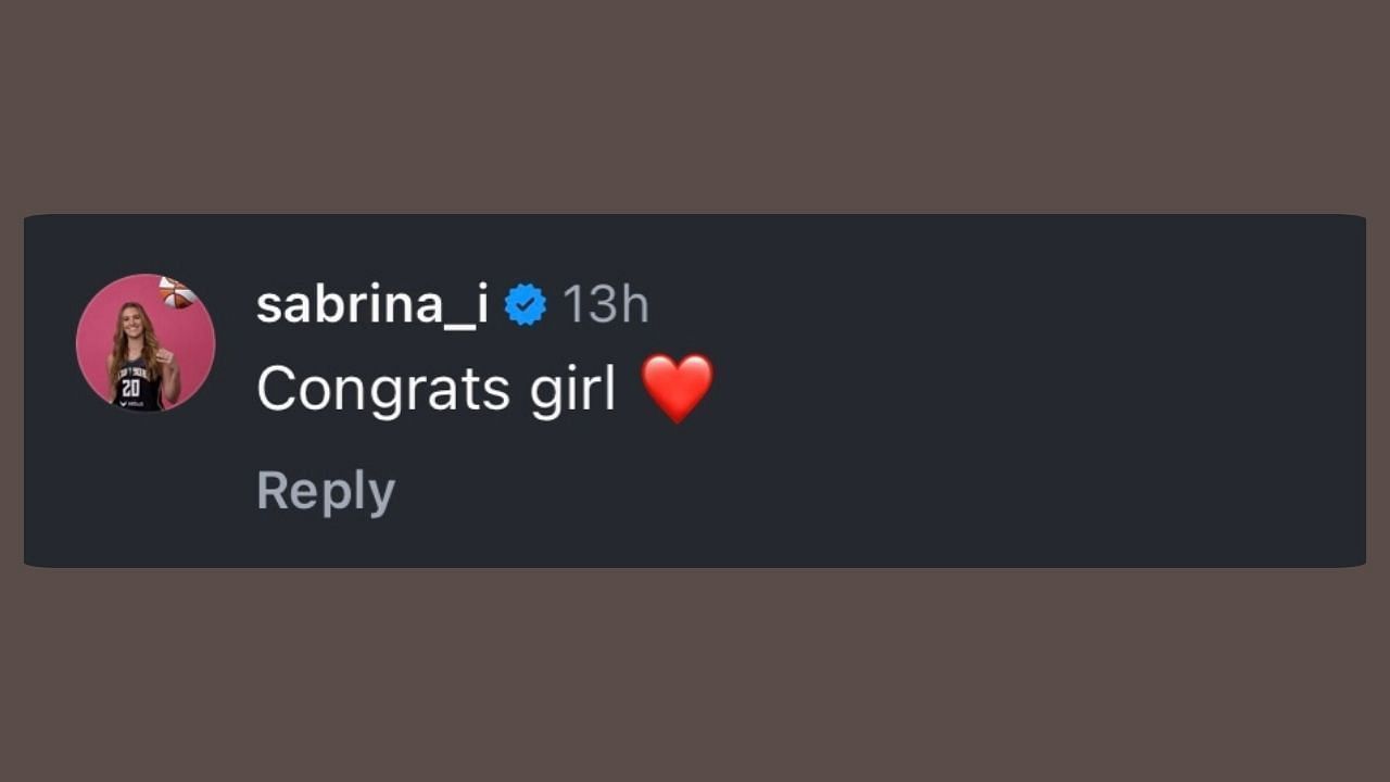 Sabrina Ionescu&#039;s comment on Michaela Onyenwere&#039;s post - image via IG/@michaela_o21