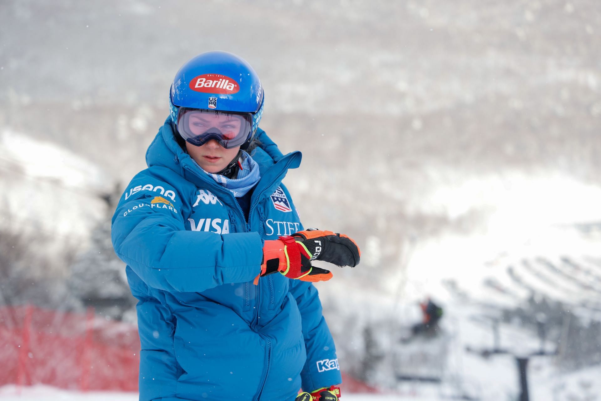 Mikaela Shiffrin during the Audi FIS Alpine Ski World Cup Women&#039;s Giant Slalom in Killington, USA. (Photo by Getty Images)