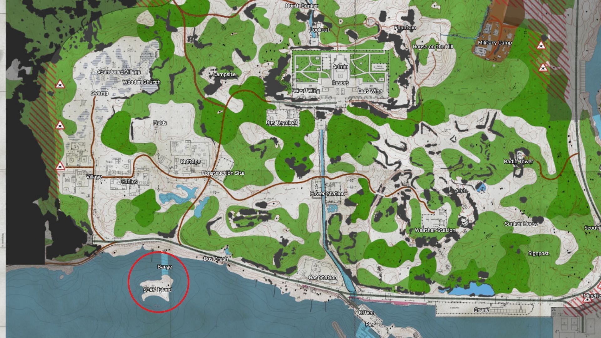 Scav Island on Shoreline (Image via Battlestate Games || Map Genie)