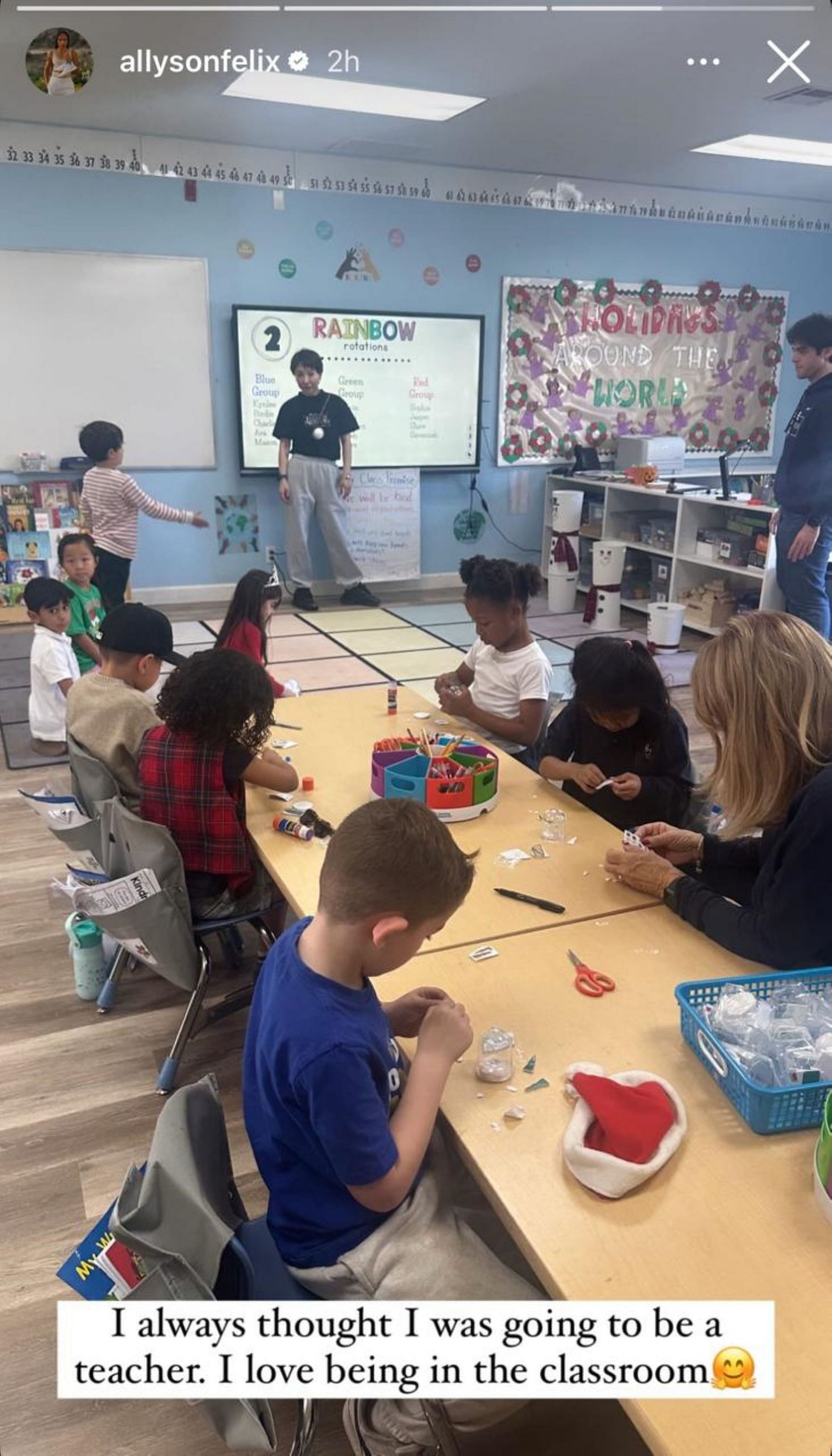 Allyson Felix and her daughter Camryn in the classroom; Instagram - @allysonfelix