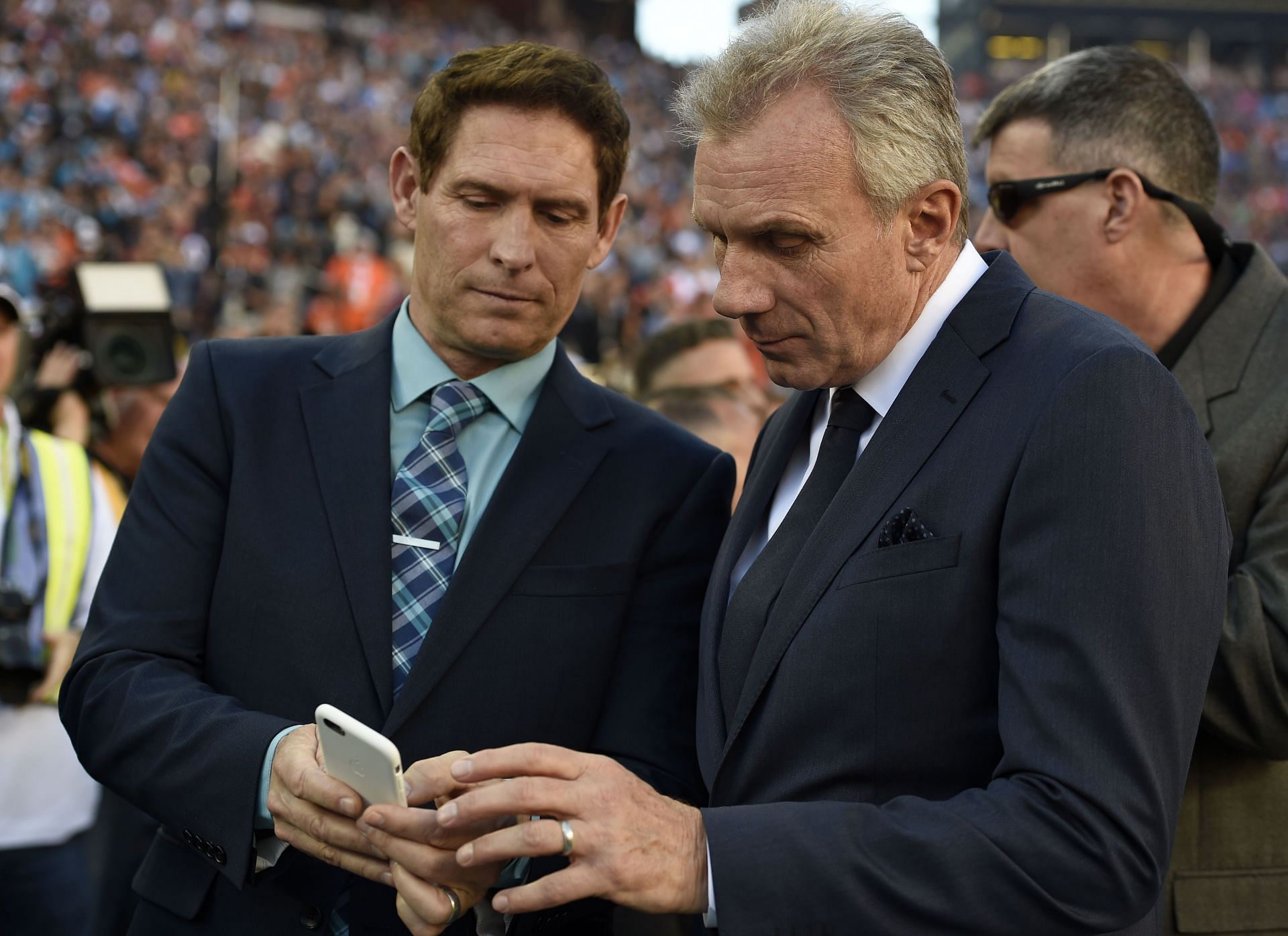 Steve Young, left, Joe Montana, right during SUPER BOWL 50 - Source: Getty