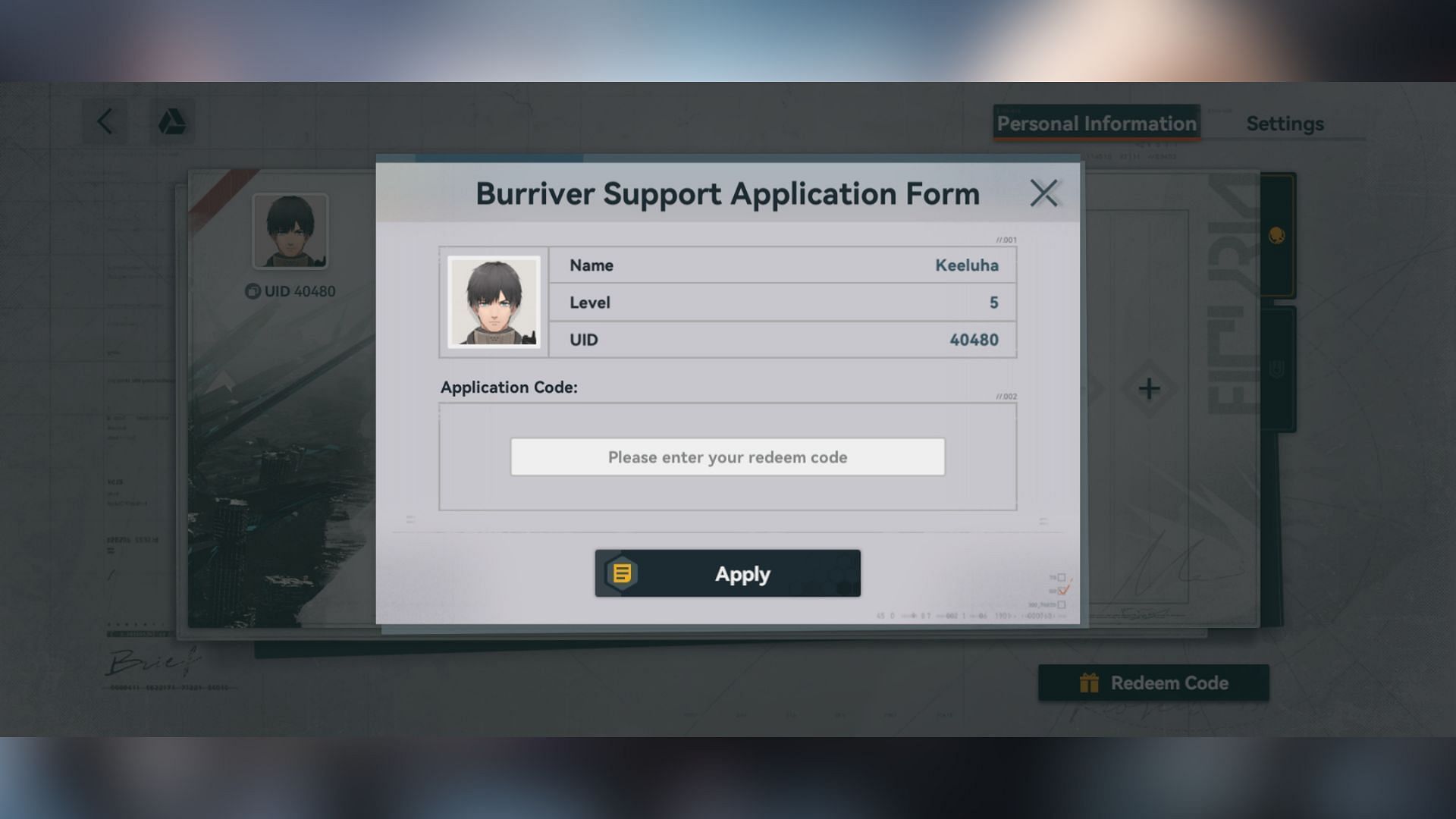 Enter the code into the box and hit the Apply button (Image via Sunborn)