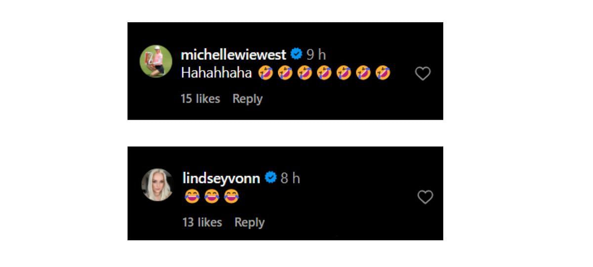 Michelle Wie West and Lindsey Vonn&#039;s reaction to Carol Wozniacki&#039;s Instagram post (instagram.com/p/DD94dECR5u9/?img_index=2)