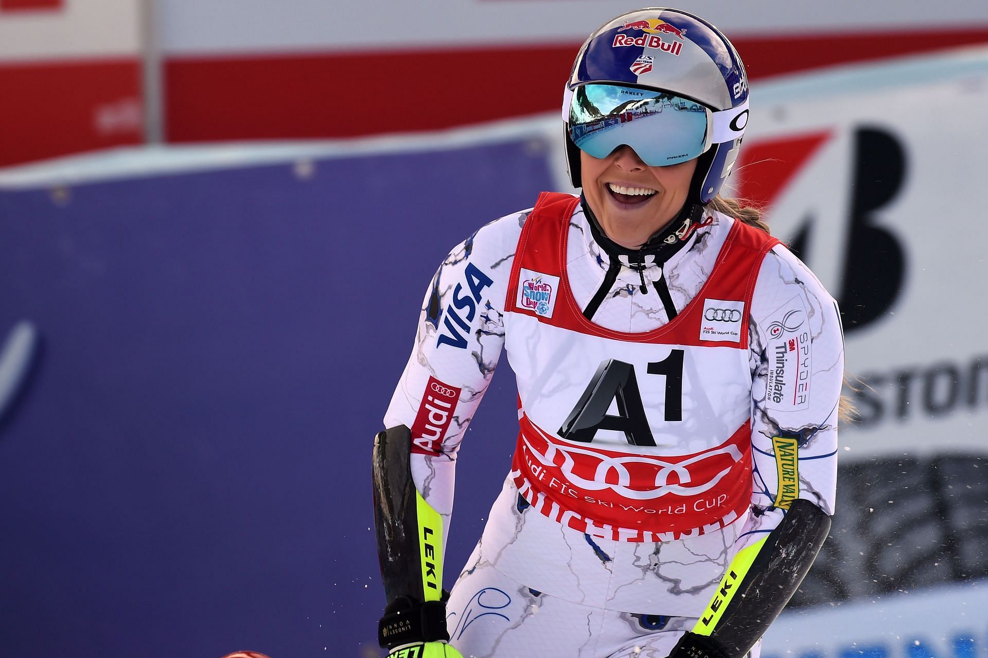 Vonn after winning the Super-G race in Austria during the 2016 FIS Ski World Cup (Image via: Getty Images)