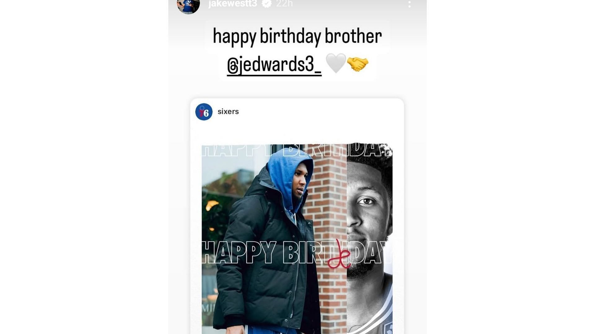 Northwestern signee Jake West shares birthday message for Philadelphia 76ers&#039; rookie Justin Edwards. (Image via Instagram @jakewestt3)