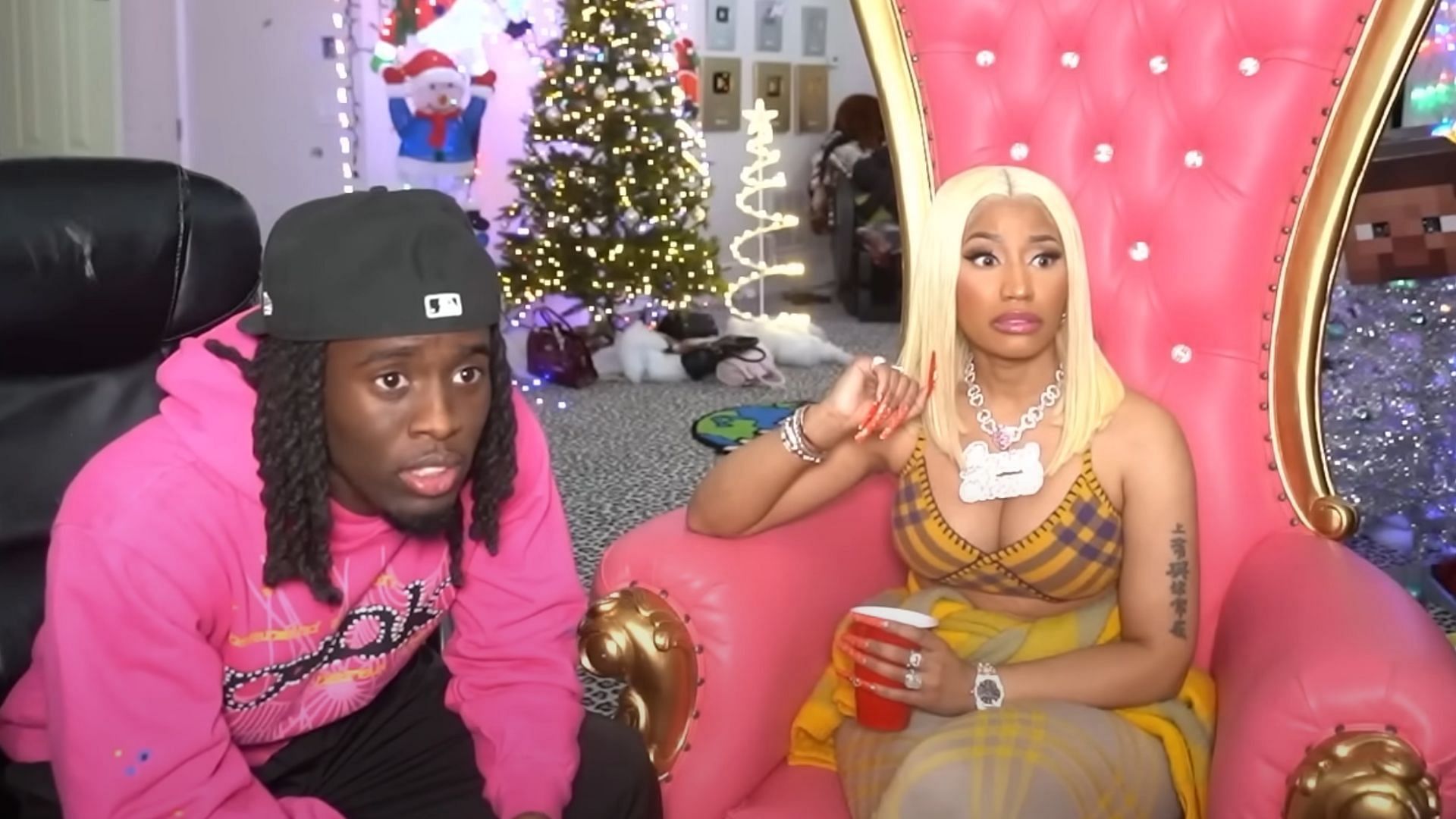 Nicki sat on a pink throne while on stream with Kai Cenat (Image via Kai Cenat Live/YouTube)