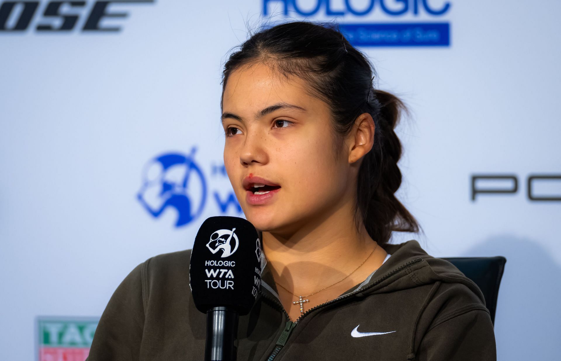 Emma Raducanu speaking to the press [Source: Getty]