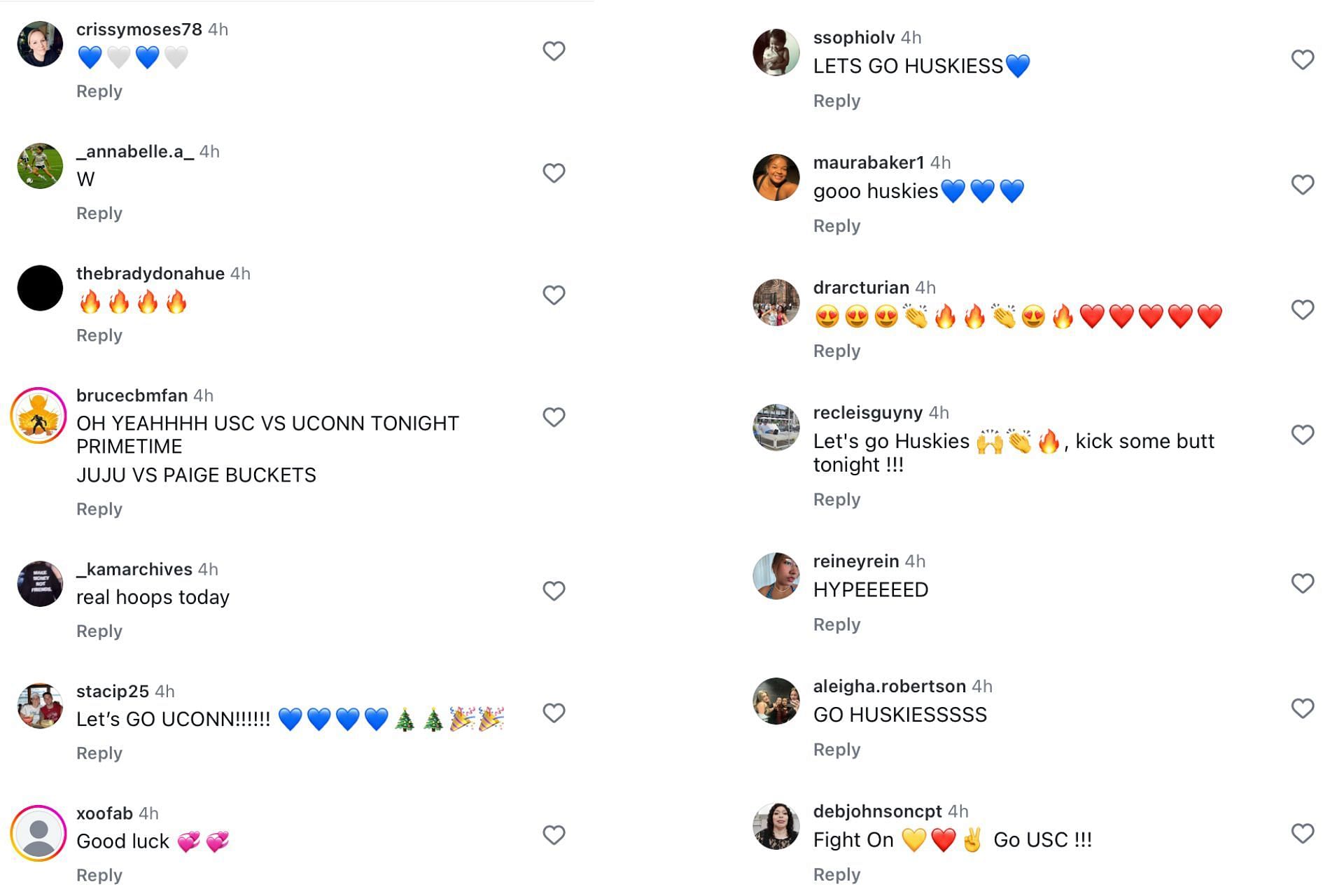 Other fans comment on the UConn Huskies Instagram post (Image source: Instagram/@uconnwbb)