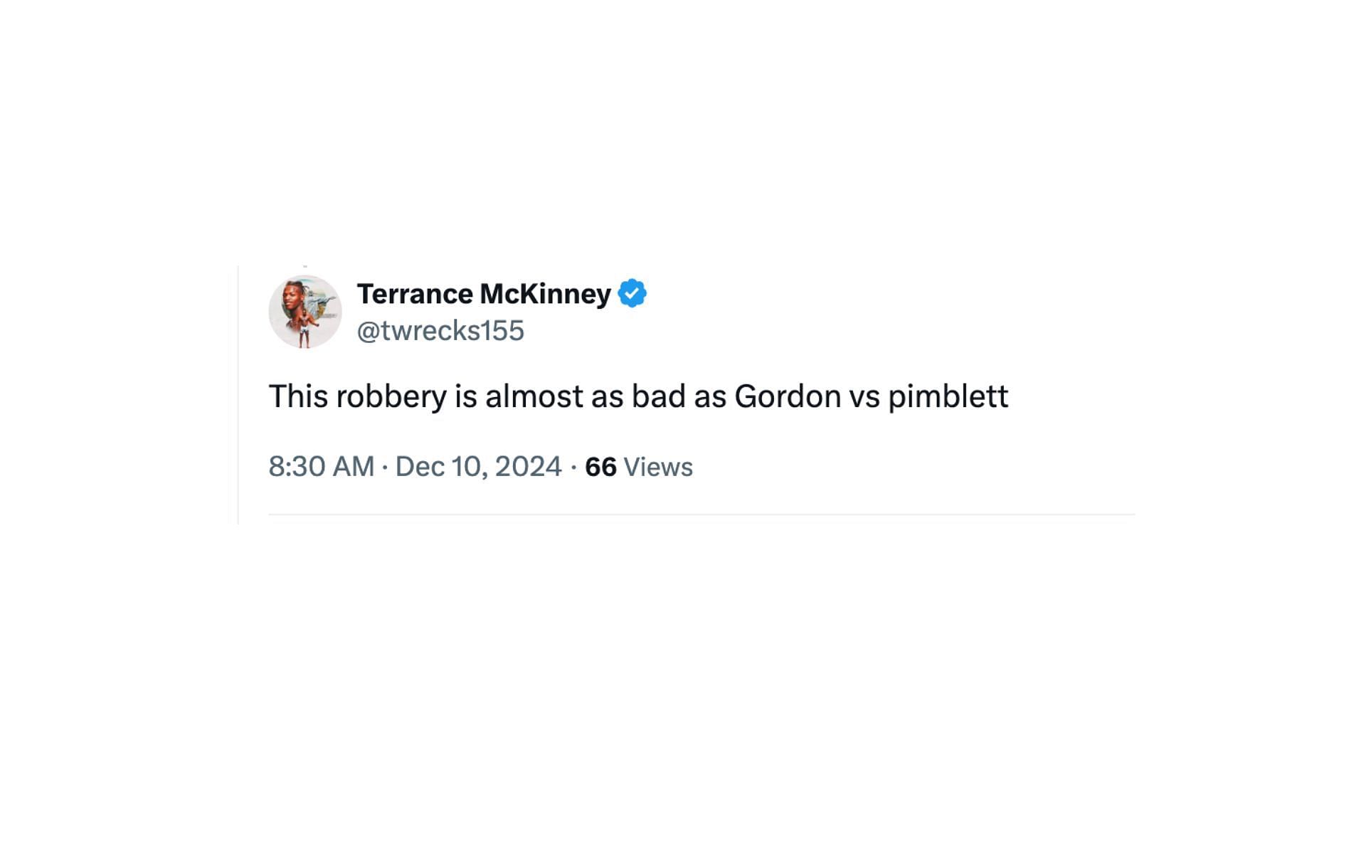 Screenshot of Terrance McKinney&rsquo;s tweet