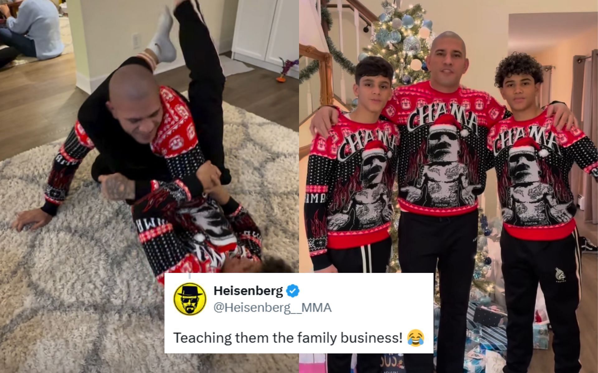 Alex Pereira shared a wholesome video of grappling with his son on Christmas. [Images courtesy: @alexpoatanpereira on Instagram]