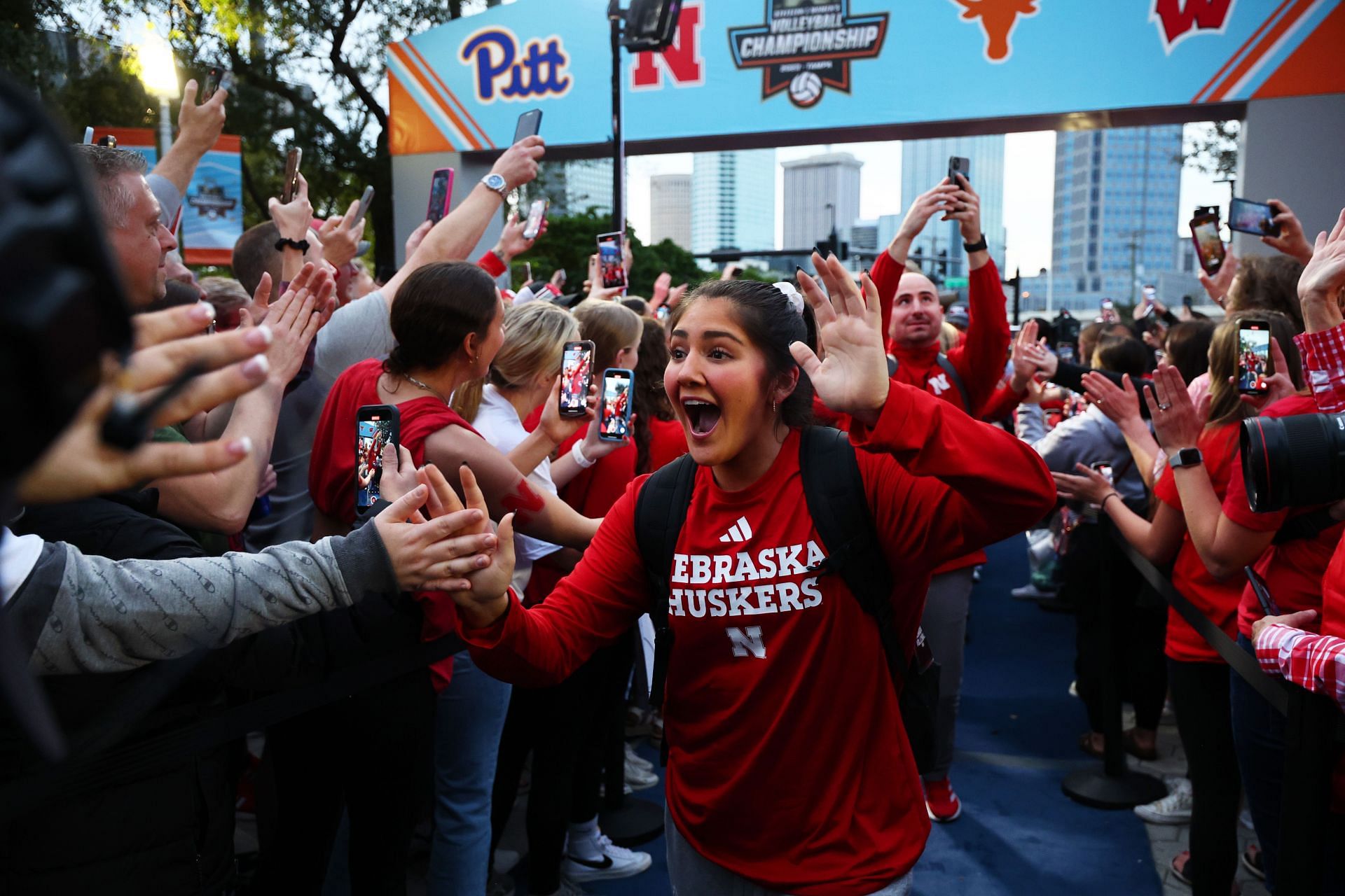 Rodriguez donning the Nebraska Cornhuskers t-shirt before the 2023 NCAA semifinals (Image source: Getty)