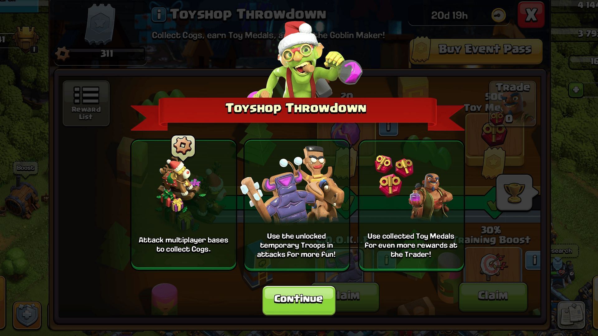 The Toyshop Throwdown event&#039;s reward track (Image via Supercell)