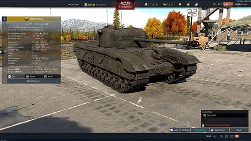 The Black Prince, like other variants of the Churchill tank, is extremely slow (Image via Gaijin Entertainment)