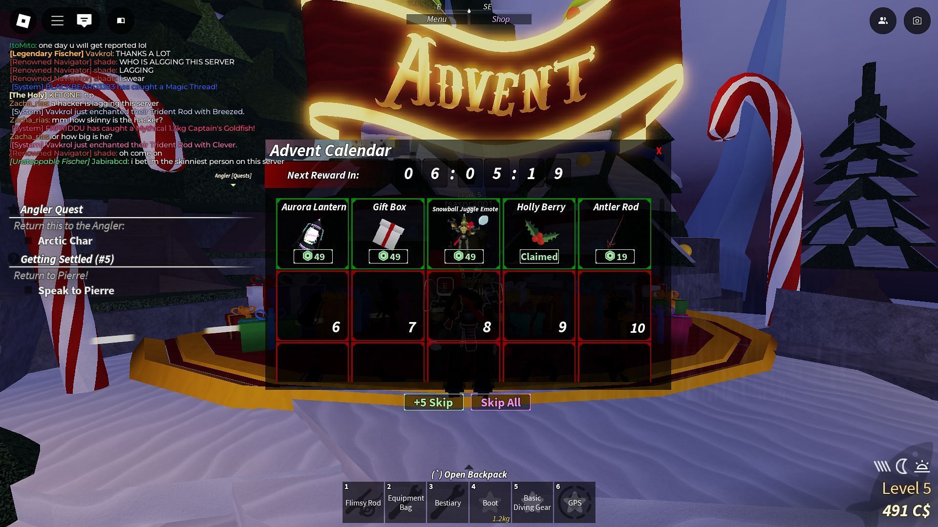 Log in each day to collect rewards from the Advent Calendar (Image via Roblox)