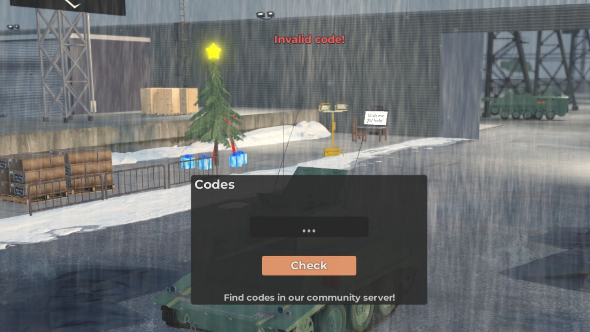 Cursed Tank Simulator invalid code issue (Image via Roblox)