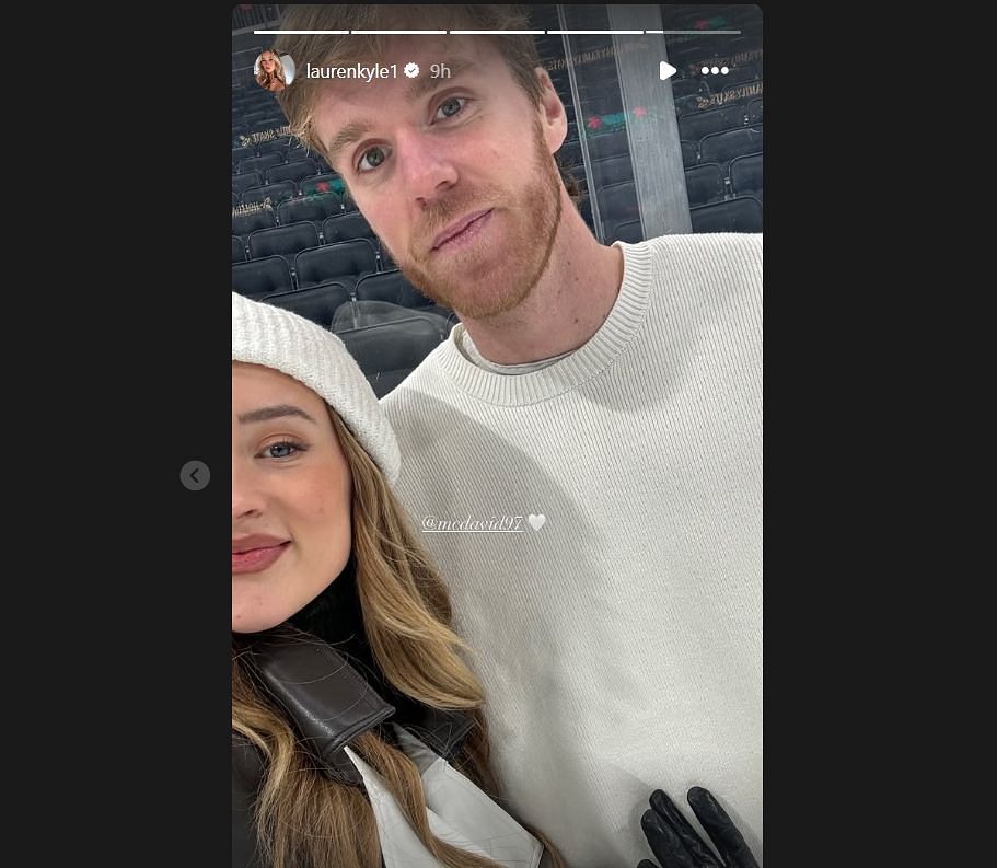 Lauren Kyle shared a selfie with McDavid on her IG story (image credit: instagram/laurenkyle1)