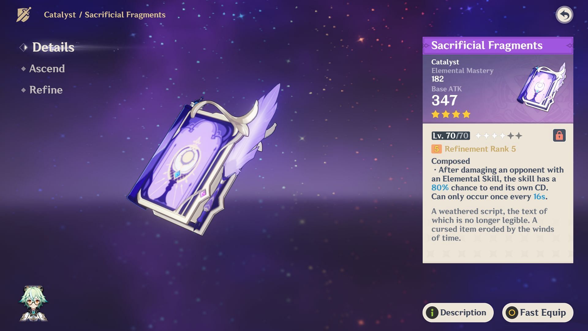 Sacrificial Fragments has a high Elemental Mastery bonus (Image via HoYoverse)