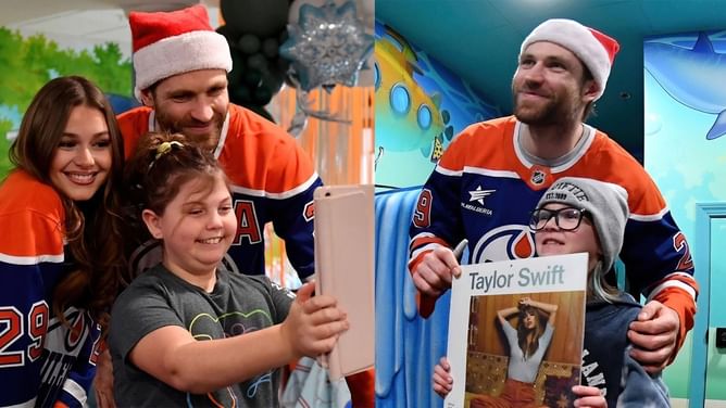 Leon Draisaitl's fiancee Celeste Desjardins pens 3-word reaction after joining Oilers stars for annual holiday hospital visit
