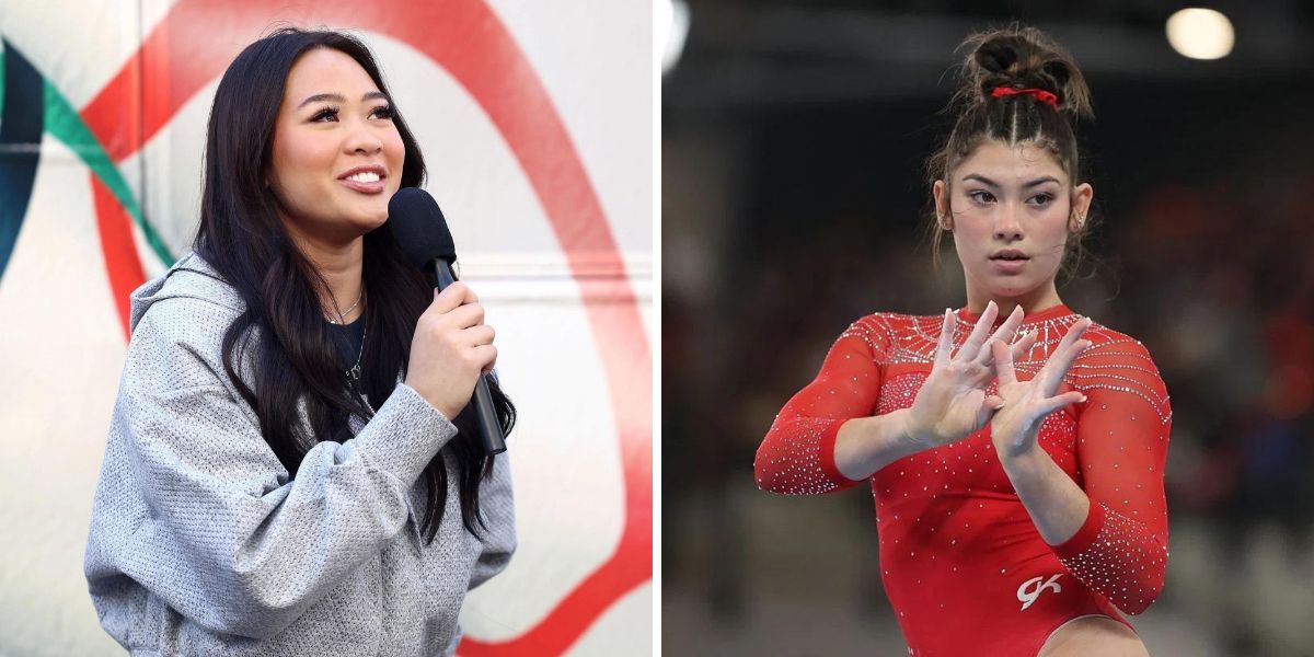 Suni Lee reacts to Kayla DiCello’s uneven bars training just five months after teenager's Achilles surgery