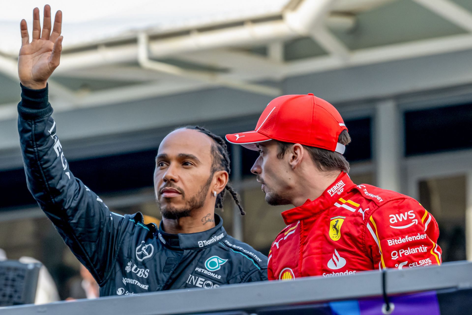 Lewis Hamilton with Charles Leclerc (Image Source: Getty)