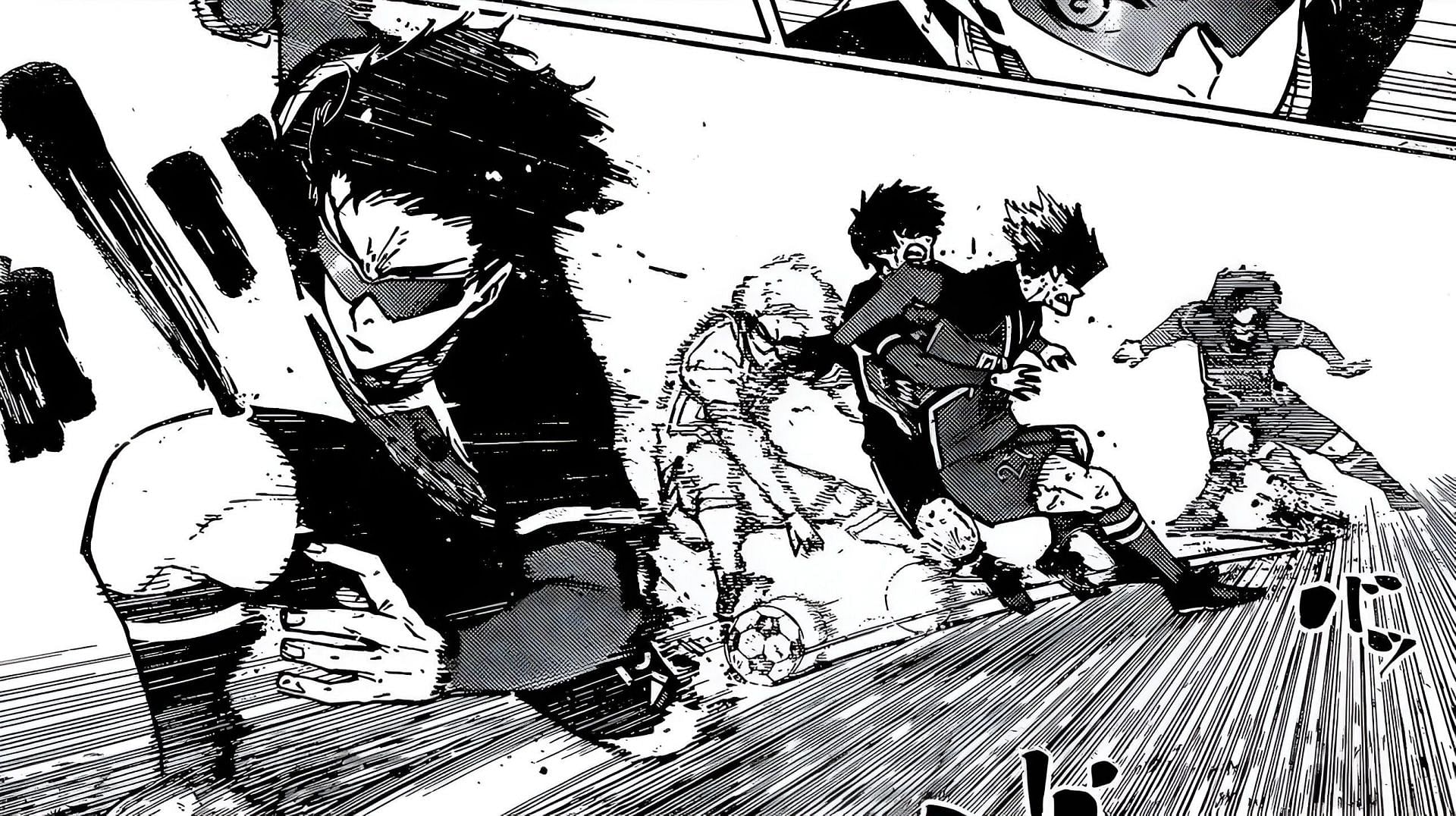 Yukimiya charging past Isagi and Karasu (Image via Kodansha)