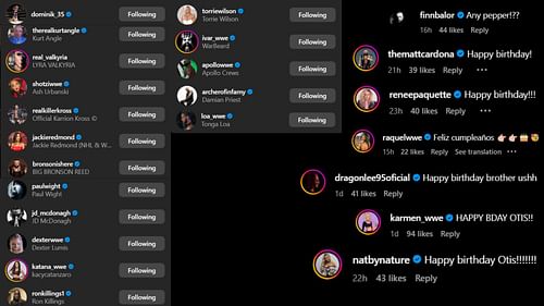 Screenshots of stars' likes and comments [Image credits: Otis' Instagram handle]