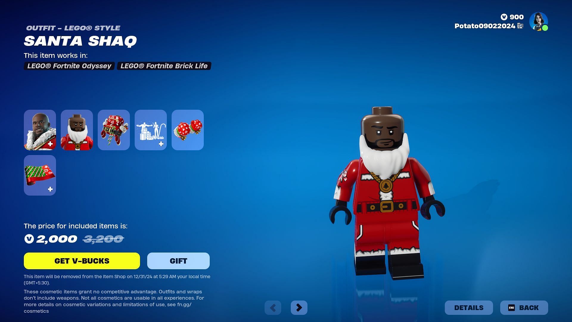 Santa Shaq skin will be listed until December 31, 2024 (Image via Epic Games)