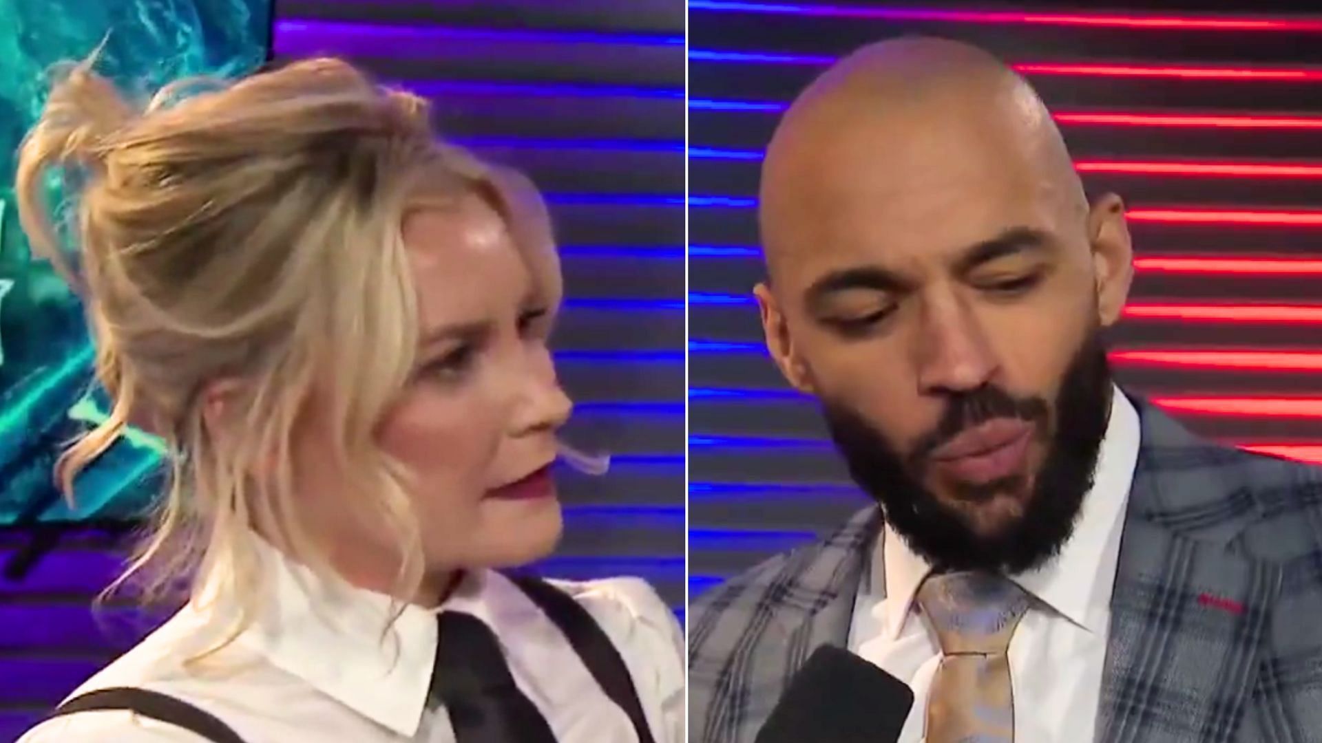 Ricochet gave Renee Paquette an awkward interview on Dynamite. (Image via AEW