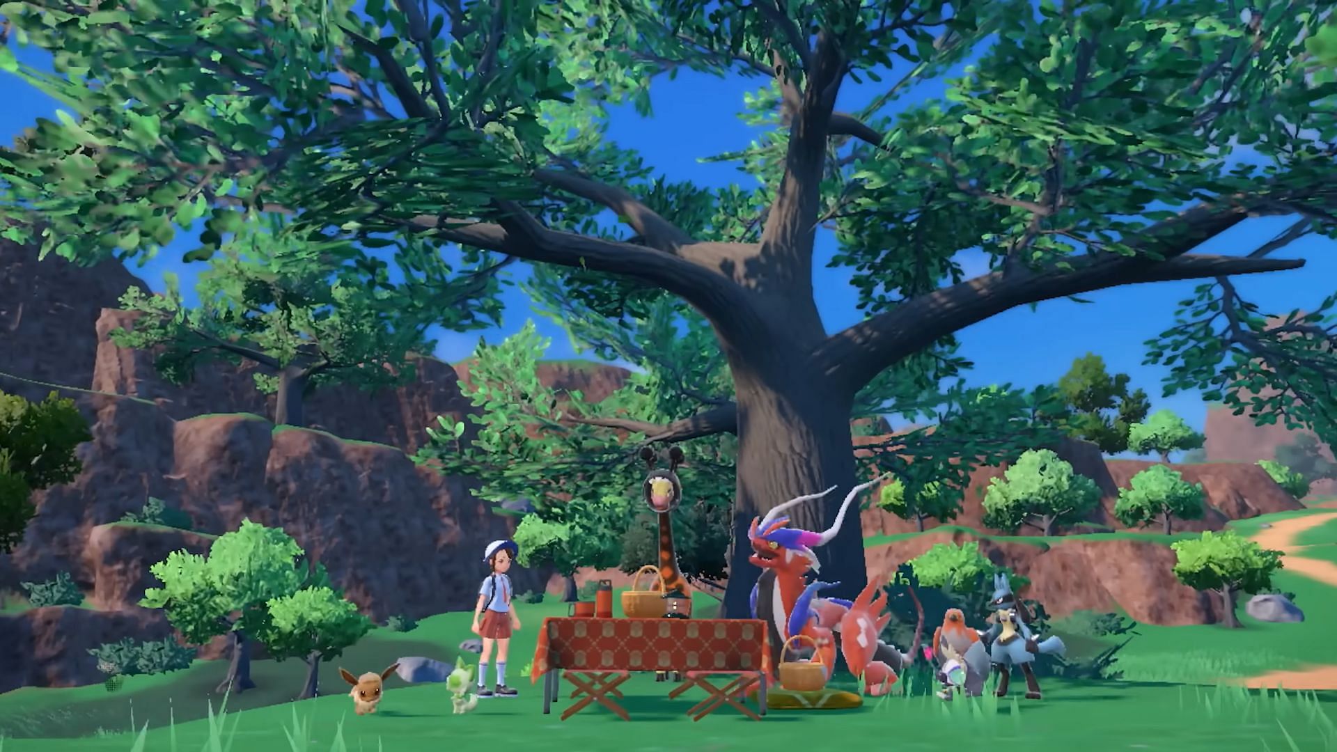 Having a picnic with your pets seems like a good idea (Image via Game Freak)