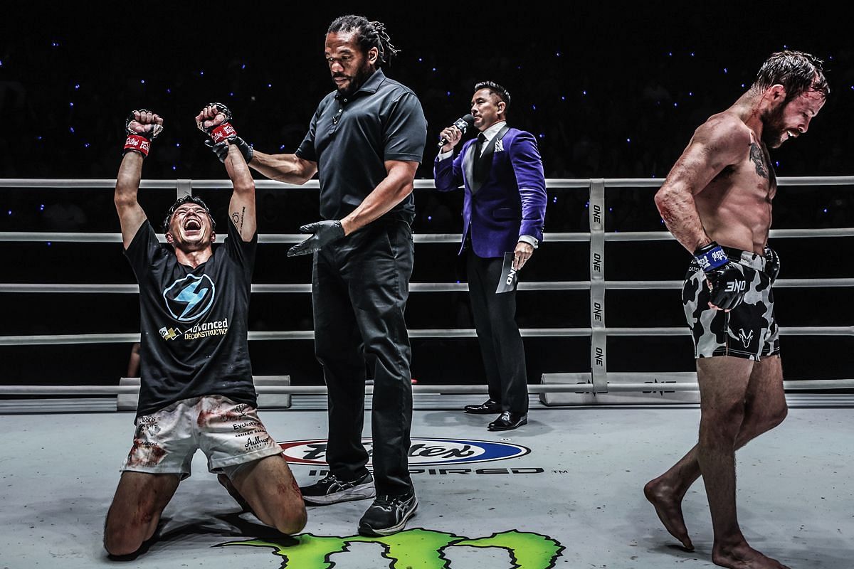 Reece McLaren celebrates his win over Jarred Brooks | Image credit: ONE Championship