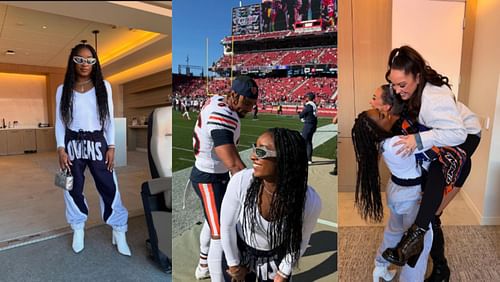 Simone Biles watches Jonathan Owens play (Photos via Instagram)