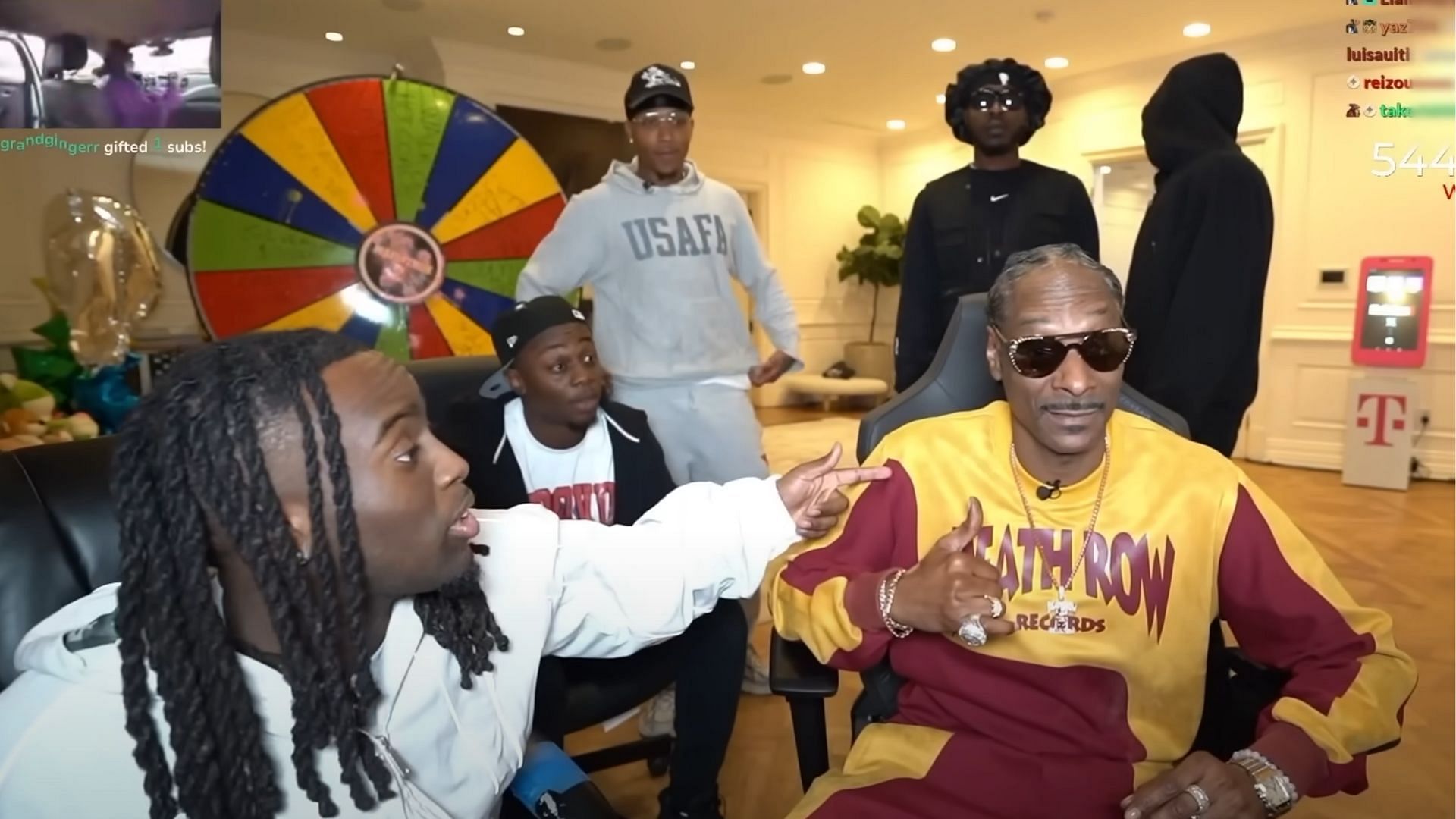 Kai, along with his associates, including FaZe Clan&#039;s Silky, welcomed Snoop Dogg on the stream (Image via Kai Cenat Live/YouTube)