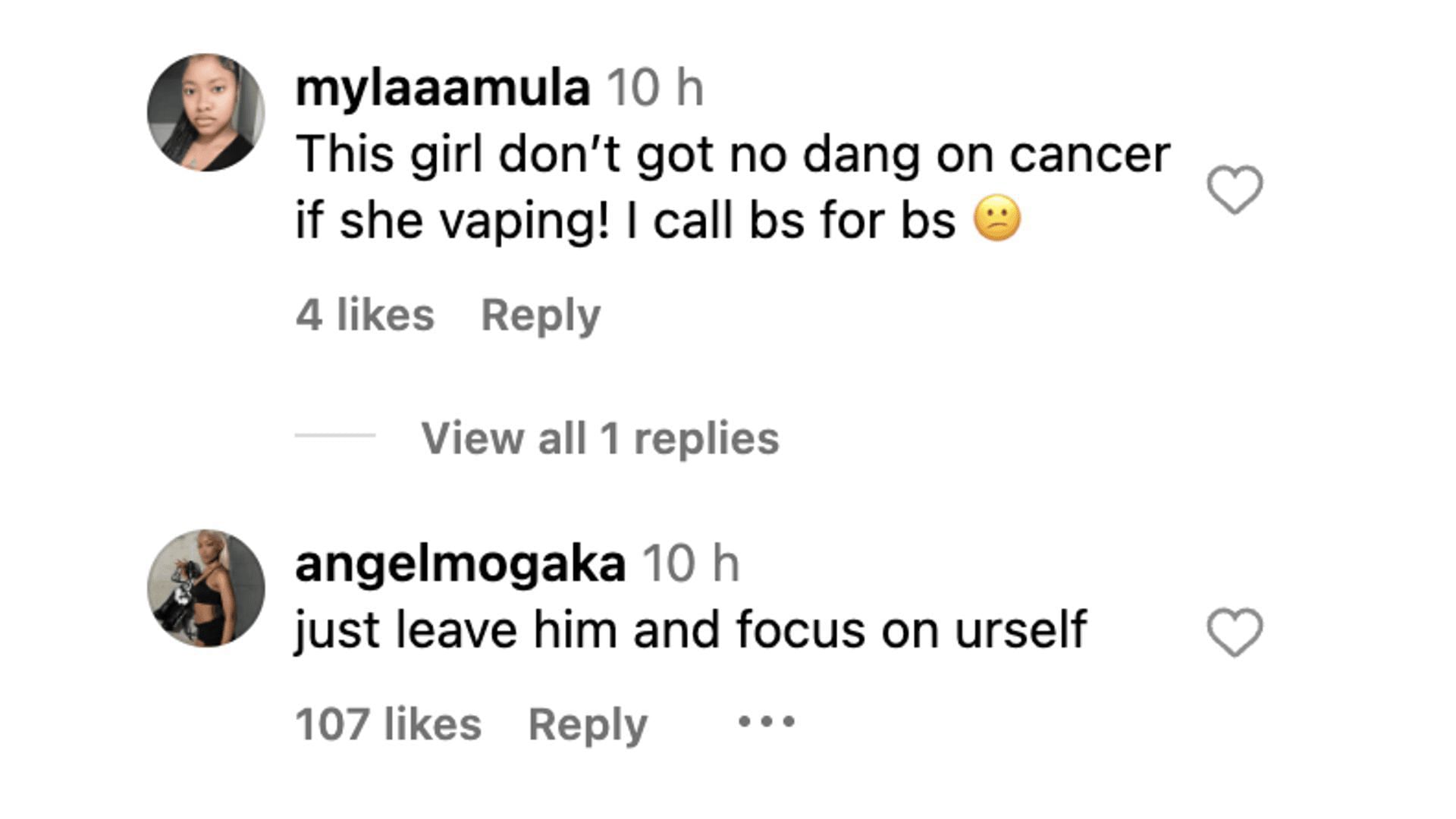 X users comment on seeing the rapper vaping as many recall her recent cancer diagnosis. (Image via Instagram)