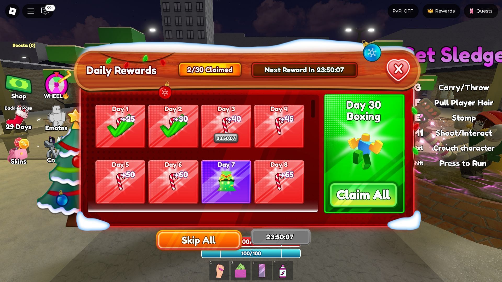 Xmas Pass Daily Rewards screen (Image via Roblox)