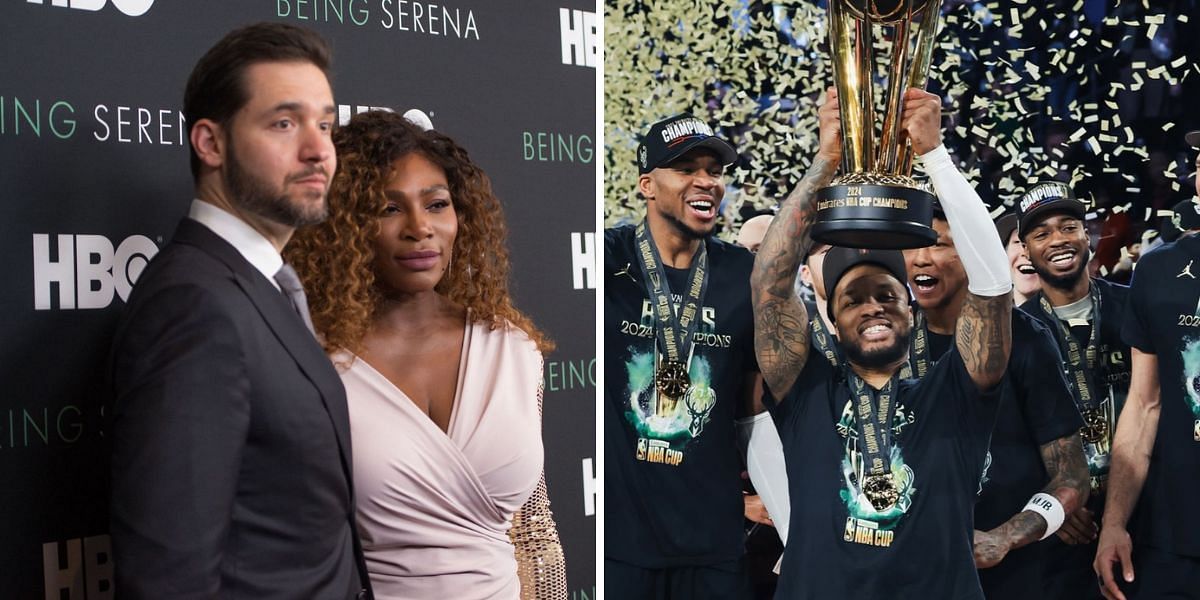 Alexis Ohanian celebrates Milwaukee Bucks winning the NBA Cup (Source - left/GETTY, right/INSTAGRAM)